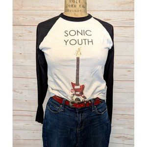 Sonic Youth Mens Tshirt Size Small S Baseball Raglan Black White Guitar